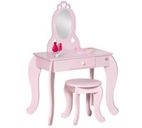 Helloshop26 Coiffeuse Enfant Miroir Ovale 60 x 36 x 88 cm tiroir Rangement Assise Tabouret Confort décoratif Tendance en MDF Rose 21_0000142