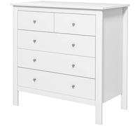 Helloshop26 Commode 5 tiroirs Rangement Chambre 79 x 39,5 x 80,5 cm Ouverture silencieuse poignées rétro Stable Vintage en MDF Blanc 21_0001440