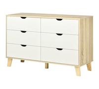 Helloshop26 Commode 6 tiroirs 120 x 40 x 76 cm spacieux sécurité Anti basculement scandinave Moderne en Panneau de Particules Blanc 21_0001528