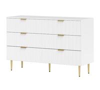 Helloshop26 Commode 6 tiroirs Chambre 120 x 40 x 76,5 cm Grande capacité Anti-basculement Moderne Finitions dorées en MDF Blanc 21_0001644