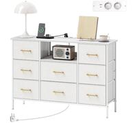 Helloshop26 Commode 8 tiroirs 110 x 30 x 76 cm Prises USB et Type-c intégrées Gain de Place Moderne épuré en Tissu Bouclette crème 21_0001669
