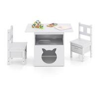 Helloshop26 Ensemble de mobilier Enfants Table 80 x 52 x 59 cm 2 chaises Rangement Tissus Design Multifonction en MDF Blanc 20_0018682