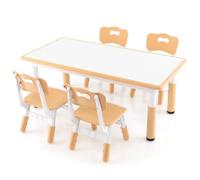 Helloshop26 Ensemble Table et 4 chaises réglables 120 x 60 x 48-60 cm pour Enfants Espace sécurisé et Confortable en PP Naturel 20_0018346