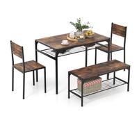 Helloshop26 Ensemble Table et chaises de Salle à Manger 4 pièces 110 x 65 x 76 cm Robuste avec étagère de Rangement Style Industriel en métal Marron Rustique 20_0019321