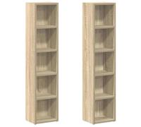 Helloshop26 Lot de 2 armoires à CD Verticales compactes 21 x 16 x 93,5 cm avec 5 Compartiments en Bois d'ingénierie chêne Sonoma 02_0047744