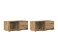 Helloshop26 Lot de 2 Meubles TV muraux ergonomiques 60 x 31 x 25,5 cm en Bois d'ingénierie chêne Artisanal 02_0051642