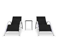Helloshop26 Lot de 2 transats avec table - Noir