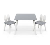 Helloshop26 Lot de Table et 2 chaises Enfants 62 x 60 x 43 cm Assise Ergonomique Ambiance Cosy Design Lapin en MDF Gris 20_0014082