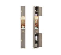 Helloshop26 Meuble de Rangement étroit 20 x 20 x 181 cm avec étagères réglables et Bandeau Lumineux Tricolore en MDF Gris 20_0017416