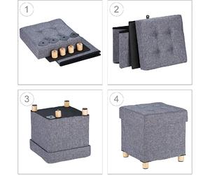 Helloshop26 Pouf-coffre tissu - Gris