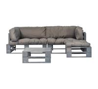 Helloshop26 Salon de Jardin Meuble d'extérieur Ensemble de mobilier 4 pièces palettes avec Coussins Gris Bois 02_0016273