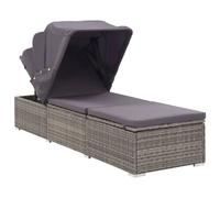 Transat Chaise Longue Bain De Soleil Lit De Jardin Terrasse Meuble D'extérieur Avec Auvent Et Coussin Résine Tressée Gris Helloshop26 02_0012273 Multicolore