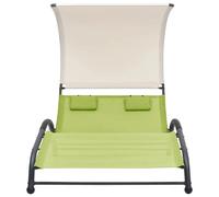 Transat Chaise Longue Bain De Soleil Lit De Jardin Terrasse Meuble D'extérieur Double Avec Auvent Textilène Vert Helloshop26 02_0012726 Multicolore