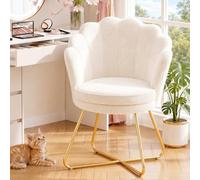 Hellove Chaise Coiffeuse Sherpa - Design Coquillage Fauteuil Coiffeuse, Pieds en Métal Doré, Fauteuil Salon Confortable pour Lecture, Chambre ou Tabouret Coiffeuse, Blanc