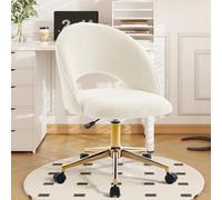 Hellove Chaise de Bureau, Chaise Coiffeuse avec Dossier, Siège pivotant Confort avec Base Métallique Dorée, Réglable en Hauteur, Capacité 135 kg, pour Salon, Bureau, Chambre, Sherpa, Blanc