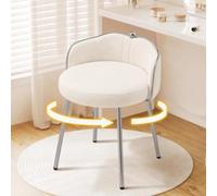 Hellove Tabouret Coiffeuse 360° Pivotante avec Pieds en Métal Argenté, Chaise de Maquillage Moderne Rond, Pouf Coiffeuse avec Dossier Courbé, Siège de Coiffeuse Pivotant pour Adulte, Beige