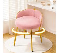 Hellove Tabouret Coiffeuse 360° Pivotante avec Pieds en Métal Doré, Chaise de Maquillage Moderne Rond, Pouf Coiffeuse avec Dossier Courbé, Siège de Coiffeuse Pivotant pour Adulte, Rosa