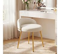 Hellove Tabouret Coiffeuse avec Pieds en Métal Doré, Tabouret de Maquillage Moderne Rond, Chaise de Coiffeuse en Cuir, Stool de Pied avec Dossier Courbé pour Salle À Manger, Chambre, Salon, Blanc