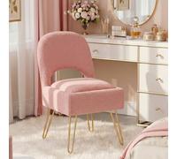 Hellove Tabouret Coiffeuse avec Rangement & Dossier Rückenlehne, Chaise Coiffeuse Sherpa avec Pieds en Métal Doré, Pouf Coiffeuse Confutable pour Salon & Chambre, Siège 42 cm, Rgt. 11L, Rosa