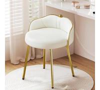 Hellove Tabouret Coiffeuse Coquillages, Pouf Coiffeuse Cuir avec Pieds en Métal Doré, Chaise Rembourré Moderne, Charge 150kg Confort Stool Fille pour Salon & Chambre, Blanc