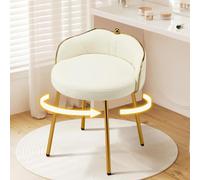 Hellove Tabouret Coiffeuse Pivotante Coquillages, Pouf Coiffeuse Cuir avec Pieds en Métal Doré, Chaise Rembourré Moderne, Charge 150kg Confort Stool Fille pour Salon & Chambre, Beige