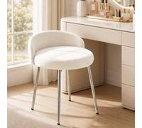 Hellove Tabouret Coiffeuse Samt Rond avec Pieds en Métal Argenté, Chaise Coiffeuse Moderne Vanity Stool avec Dossier Courbé et Assise Rembourrée pour Chambre, Salon, Charge 150kg, Beige