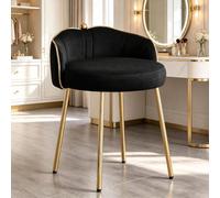 Hellove Tabouret Coiffeuse Velours avec Pieds en Métal Doré, Chaise de Maquillage Moderne Rond, Pouf Coiffeuse avec Dossier Courbé et Assise Rembourrée, Sièges de Coiffeuse pour Adulte, Noir