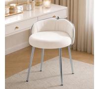 Hellove Tabouret Coiffeuse Velours avec Pieds en Métal Doré, Chaise de Maquillage Moderne Rond, Pouf Coiffeuse avec Dossier Courbé et Assise Rembourrée, Sièges de Coiffeuse pour Adulte, Beige