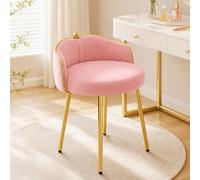 Hellove Tabouret Coiffeuse Velous avec Pieds en Métal Doré, Chaise de Maquillage Moderne Rond, Pouf Coiffeuse avec Dossier Courbé et Assise Rembourrée, Sièges de Coiffeuse pour Adulte, Rosa