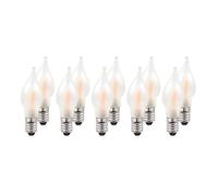 hellum 10 Ampoules de rechange LED à filament, 10-55V 0,5W E10, 151312 | Ampoule de rechange E10 (Ø10 mm) pour bougeoir en bois de 4-24 lampes d'intérieur, bougie striée 14 lm, flamme mate