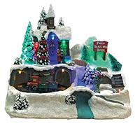 hellum 524390 Village de Noël à LED avec train en mouvement, scène de village de montagne de style fibre optique, décoration de Noël d'intérieur à piles avec éclairage coloré 3 piles AA 22 x 14 x 19