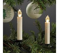 Hellum 602647 Lot de 5 bougies de sapin de Noël, à LED blanc chaud, à pile, sans fil (kit d'extension), avec gouttes de cire ivoire, 14 x 2 cm