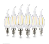 Hellum Ampoule LED flamme E14, lot de 6, 2,2W, remplace 25W, verre clair | Ampoule flamme E14, petit culot à vis, LED filament vintage, forme bougie flamme, blanc chaud 2700 K, 250 lm, clair, 220704
