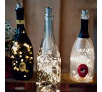 Hellum chaîne lumineuse pour bouteilles de vin avec minuterie, blanc chaud, mini guirlande led à pile (AA) pour bouteilles, chaîne pour bouteilles de vin, décoration de table, Noël 524451