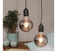 Hellum Ensemble de 2 lampes suspendues vintage pour extérieur, couleur gris fumé, rétro, avec minuteur et variateur d'intensité, verre rond G95, diamètre de 9,5 x 13,7 cm, deux ampoules avec