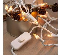 Hellum Guirlande lumineuse intérieure alimentée en courant, mini guirlande lumineuse 20 lumières claires et chaudes, illuminée 2,85m, câble blanc, 20 lumières avec fiche pour Noël <59 lm 832051