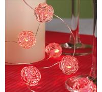 hellum Guirlande lumineuse rose avec 20 LED rouges - 2 guirlandes lumineuses d'intérieur avec 190 cm de longueur de lumière - Guirlande lumineuse à piles avec fil argenté - Décoration de
