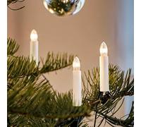 Hellum guirlande sapin, Made in Germany, bougies cannelées clip, 30 lumières, longueur éclairée 20,3 m, câble vert, blanc chaud, tige blanche, intérieur, prise séparée, pas LED <59lm 813012