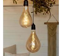 Hellum LED Lampe à suspendre Outdoor, ampoule avec télécommande set de 2, ampoule dorée avec pile, lampe à suspendre rétro à intensité variable avec minuterie et pile A100 Ø10x20cm 151367