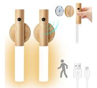 HELLYMOON Applique murale en bois avec détecteur de mouvement Rechargeable par USB Blanc chaud Sans fil Avec interrupteur Pour chambre à coucher, couloir,cage d'escalier (2pcs Pack)