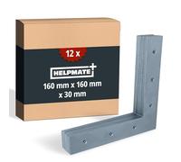 HELPMATE - 12 pièces équerres plates - 160x160x30mm - Raccord en bois électrozingué & passivé bleu - Equerre d'angle avec une excellente protection contre la corrosion, stable & durable