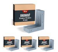 HELPMATE - 24 pièces équerres plates - 75x75x14mm - Raccord en bois galvanisé & passivé bleu - Equerre d'angle avec une excellente protection contre la corrosion, stable & durable (Lot de 4)