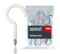 HELPMATE - Crochets pour corde à linge - 65x4,8x22x18 mm - Acier électrozingué - 20 pièces - Crochets à visser robustes pour la fixation de cordes à linge