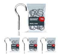 HELPMATE - Crochets pour corde à linge - 80x5,2x26x19 mm - Acier électrozingué - 10 pièces - Crochets à visser robustes pour la fixation de cordes à linge (Lot de 4)