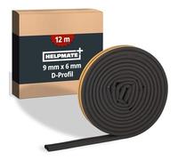HELPMATE - Joint de fenêtre et de porte - 12 m - 9x6 mm - Ruban d’étanchéité autocollant pour portes et fenêtres - Profil D - Joint profilé pour espaces de 3 à 5,5 mm - Noir