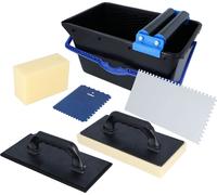 HELPMATE Kit de lavage de carrelage 7 pièces 18L Seau, roulettes doubles, planche à laver, planche à jointoyer