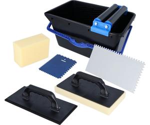 HELPMATE Kit de lavage de carrelage 7 pièces 18L Seau, roulettes doubles, planche à laver, planche à jointoyer