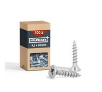 HELPMATE - Lot de 100 vis à bois à tête plate - 4,0x20 mm - galvanisées - Vis à bois avec entraînement PZ et filetage complet - Pour la fixation de ferrures