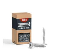 HELPMATE - Lot de 100 vis à bois à tête plate - 4,5x32 mm - galvanisées - Vis à bois avec entraînement PZ et encoche de coupe - Pour la fixation de ferrures métalliques sur