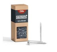 HELPMATE - Lot de 100 vis à bois à tête plate - 4,5x50 mm - galvanisées - Vis à bois avec entraînement PZ et encoche de coupe - Pour la fixation de ferrures métalliques sur